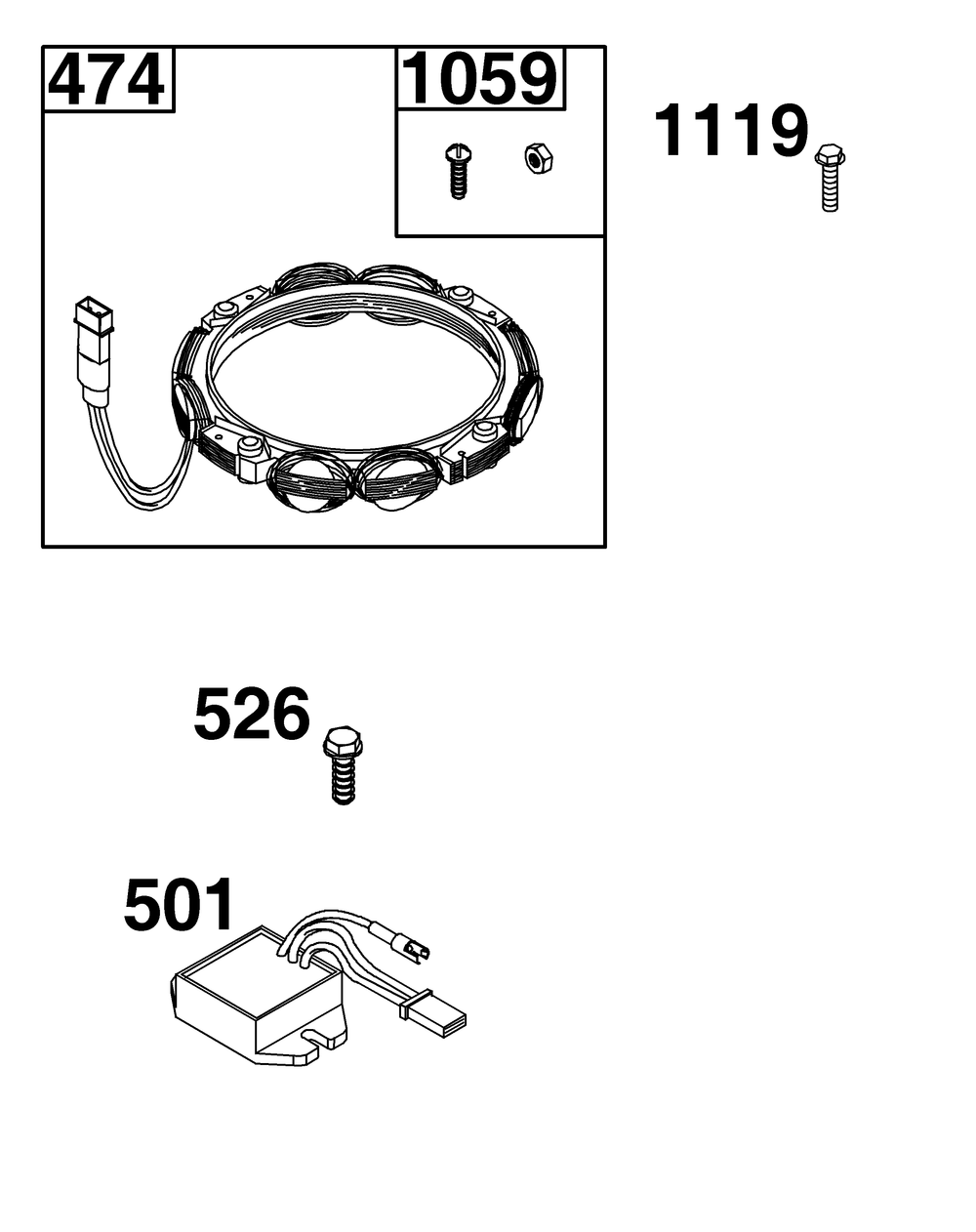 Alternator Group Diagram and Parts List for 40R677-0007-B5 400000 - 699999 Briggs and Stratton Engine